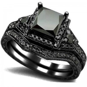 Hongde schwarzer Onyx, Prinzessinnenschliff, Jahrestag, Hochzeit, Brautring, Diamant für Frau und Mann