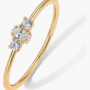 Elegantes 18k Gold-925 Sterlingsilberring mit Marquise und rund-Schnitt kubische Zirkonia -Steine ​​- minimalistisches Stapel -Verlobungsband